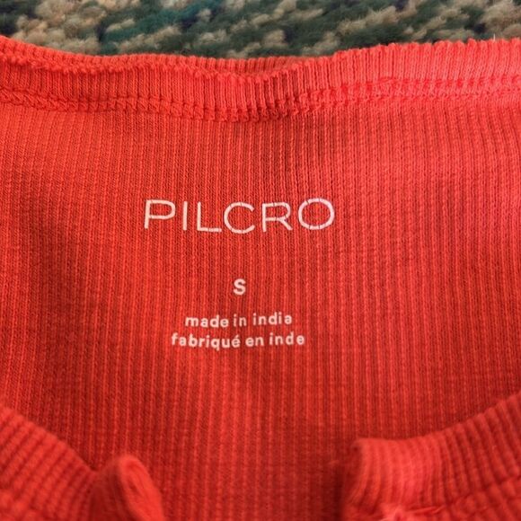 Pilcro Orange Puff Sleeve Ruffled Blouse size small - Picture 6 of 11